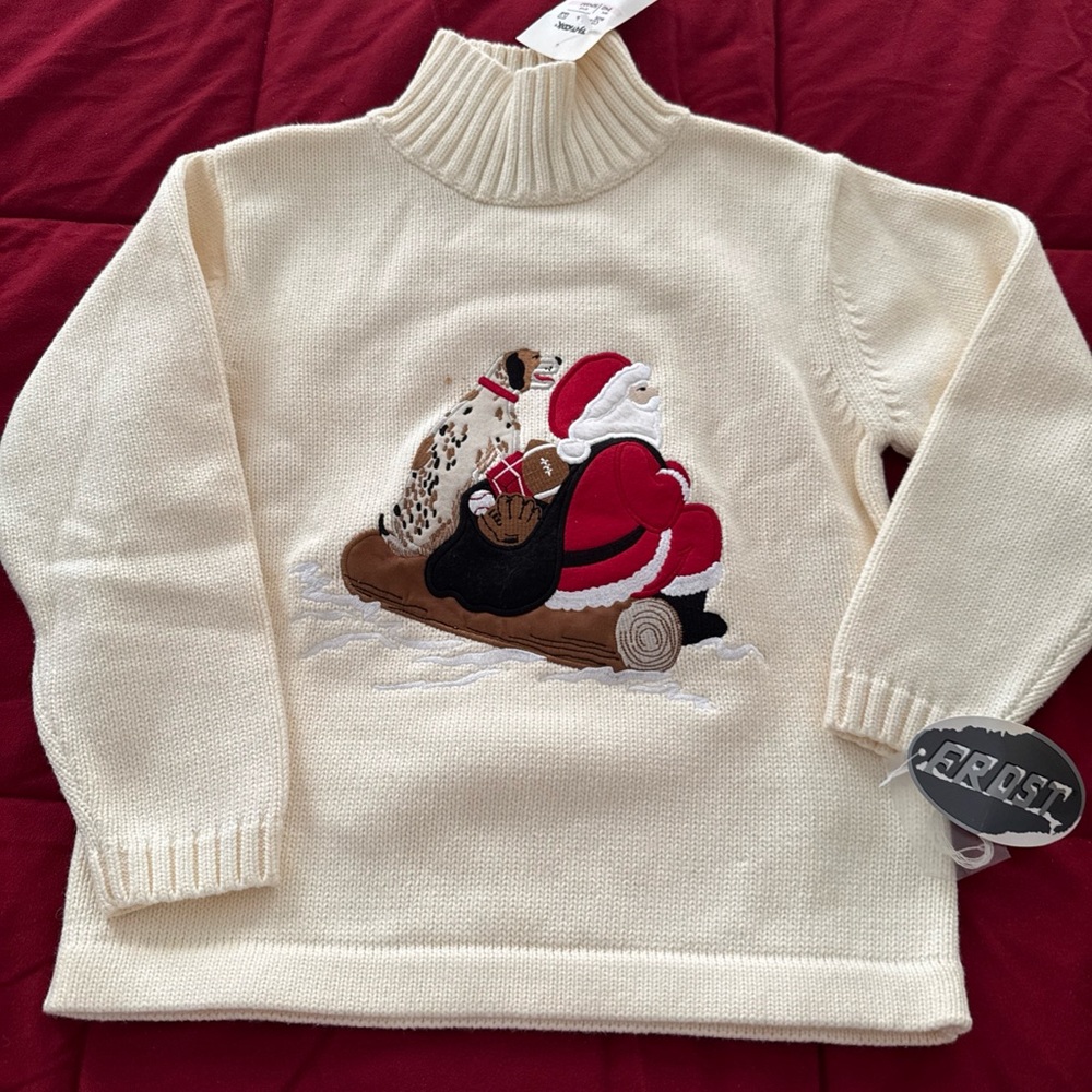 Cozy Frost Cream Santa with Dog Cotton turtleneck Sweater for boys Size 6 NWT